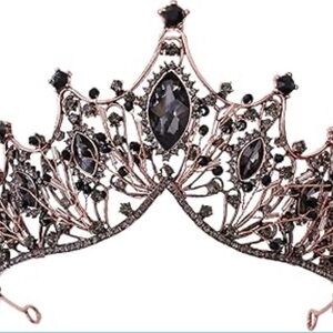 Elegant Black and Rose Gold Crystal Beaded Tiara Crown